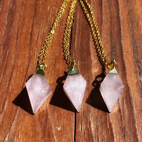 Diamond-Cut Rose Quartz Necklace - Picture 5 of 6